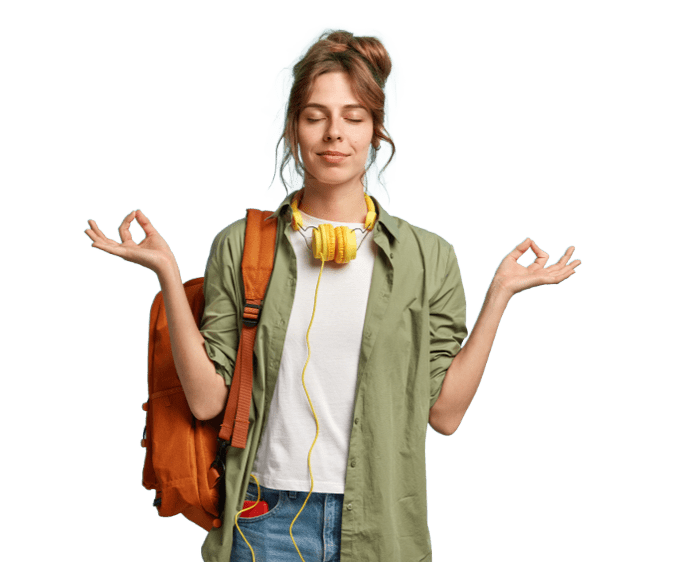 woman wearing green shirt meditating or being calm